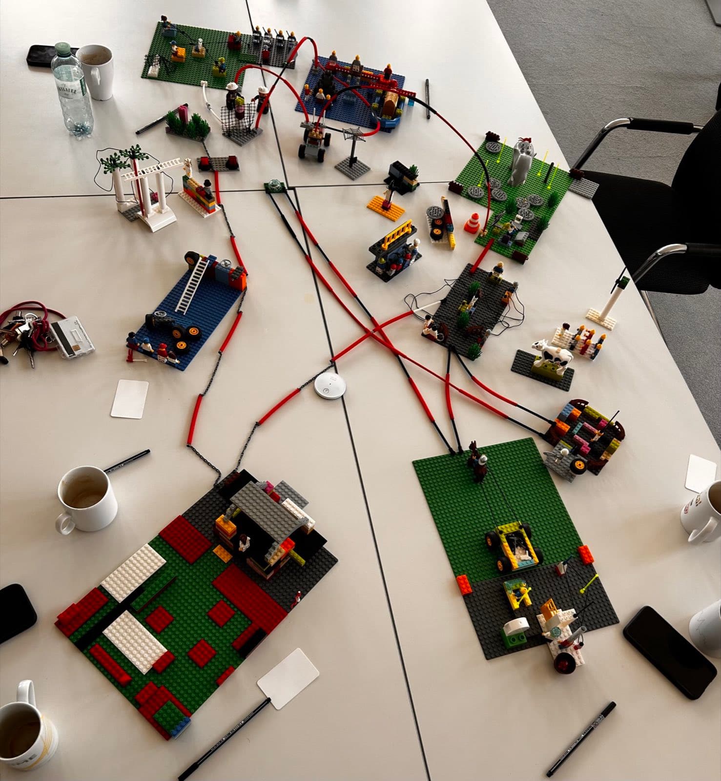 System map with LEGO models and connections